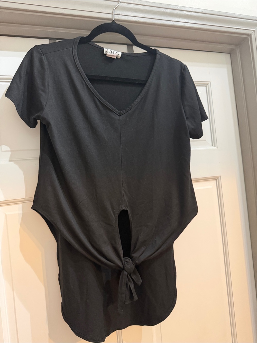 Black Tie-Front V-Neck Tunic Top